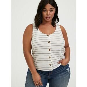 Torrid Ivory + Taupe Stripe Faux Button V Neck Tank - 4X